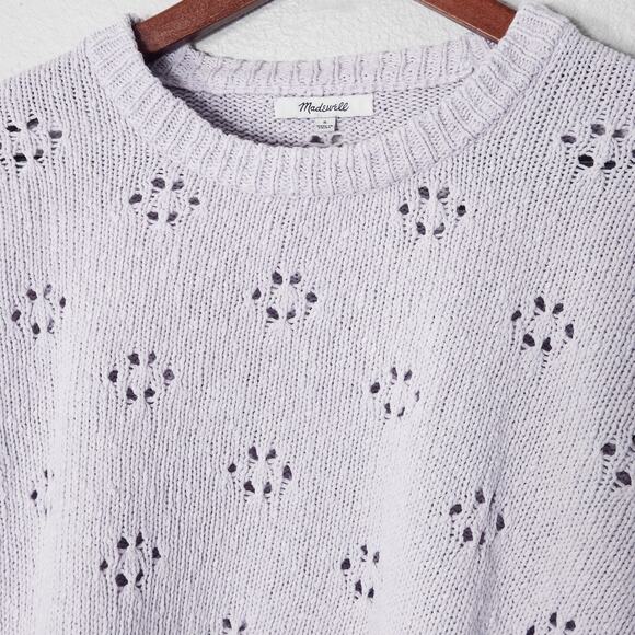 Madewell Women’s Lilac Pointelle Knit Sweater Cottagecore Coquette Cropped Sz S - Picture 3 of 7
